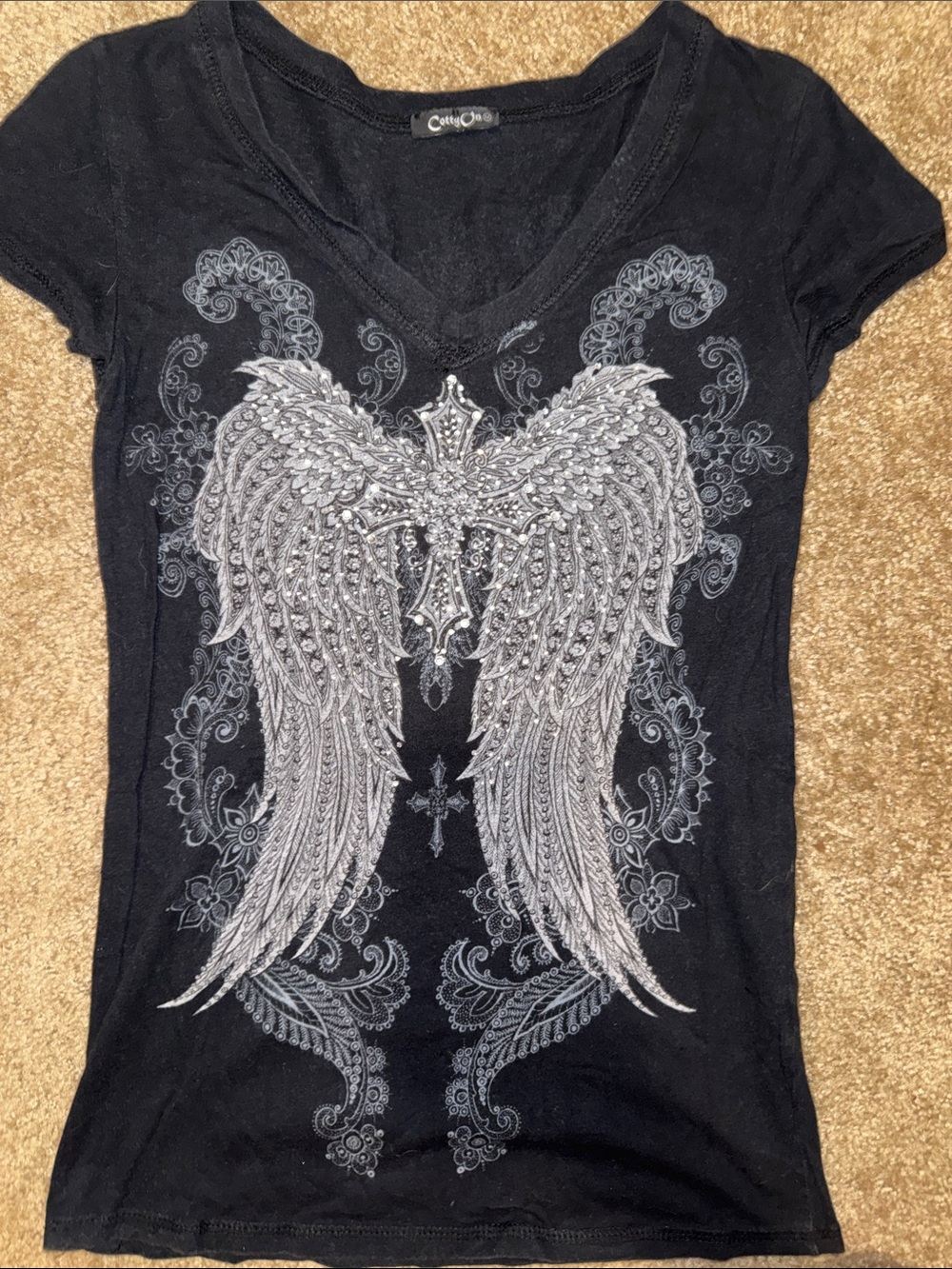 V-Neck Tee with Metallic Wing Graphic